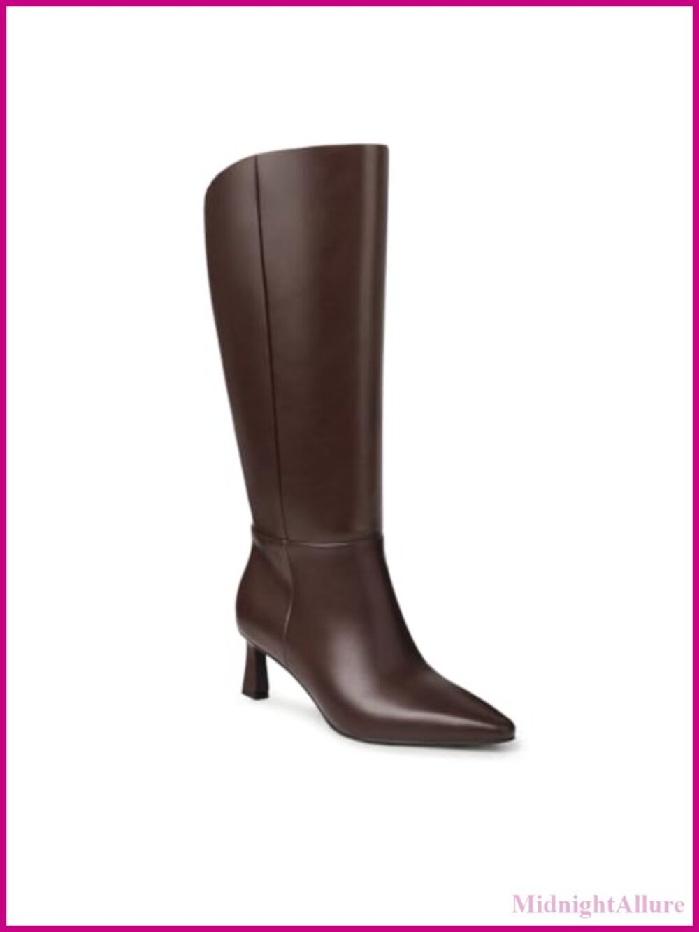 Wide Calf Knee High Boots Pointed Toe Kitten Heel Side Zip Womens
